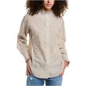 ISABEL MARANT Etoile Sz 40 8 Saoli Tan Stripe Ruffle Trim Shirt Top